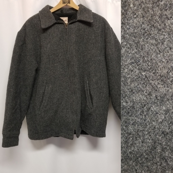 Vintage 80s Retro Woolrich Gray Wool Blend Black Faux Fur Car Stadium Coat Lg - Picture 1 of 8